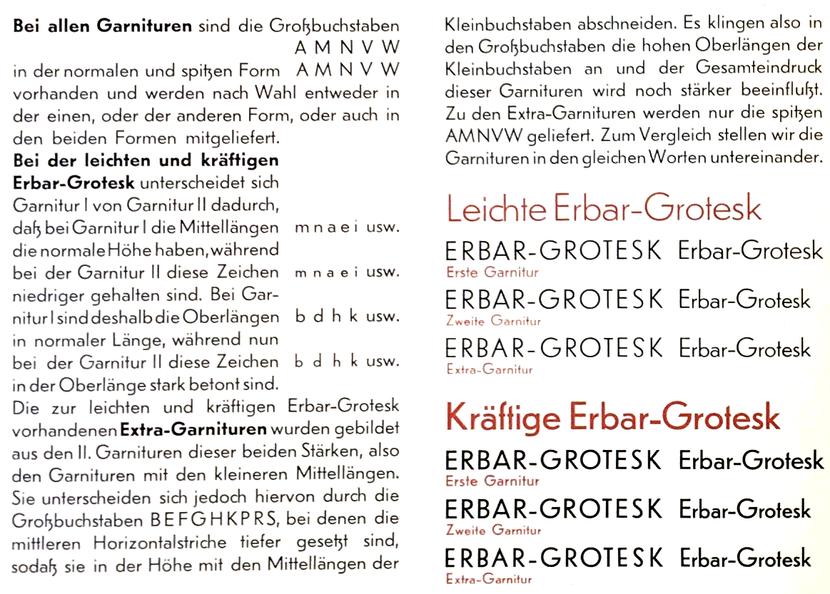 The different ‘Garnituren’ (sets) explained in detail, specimen by Ludwig & Mayer