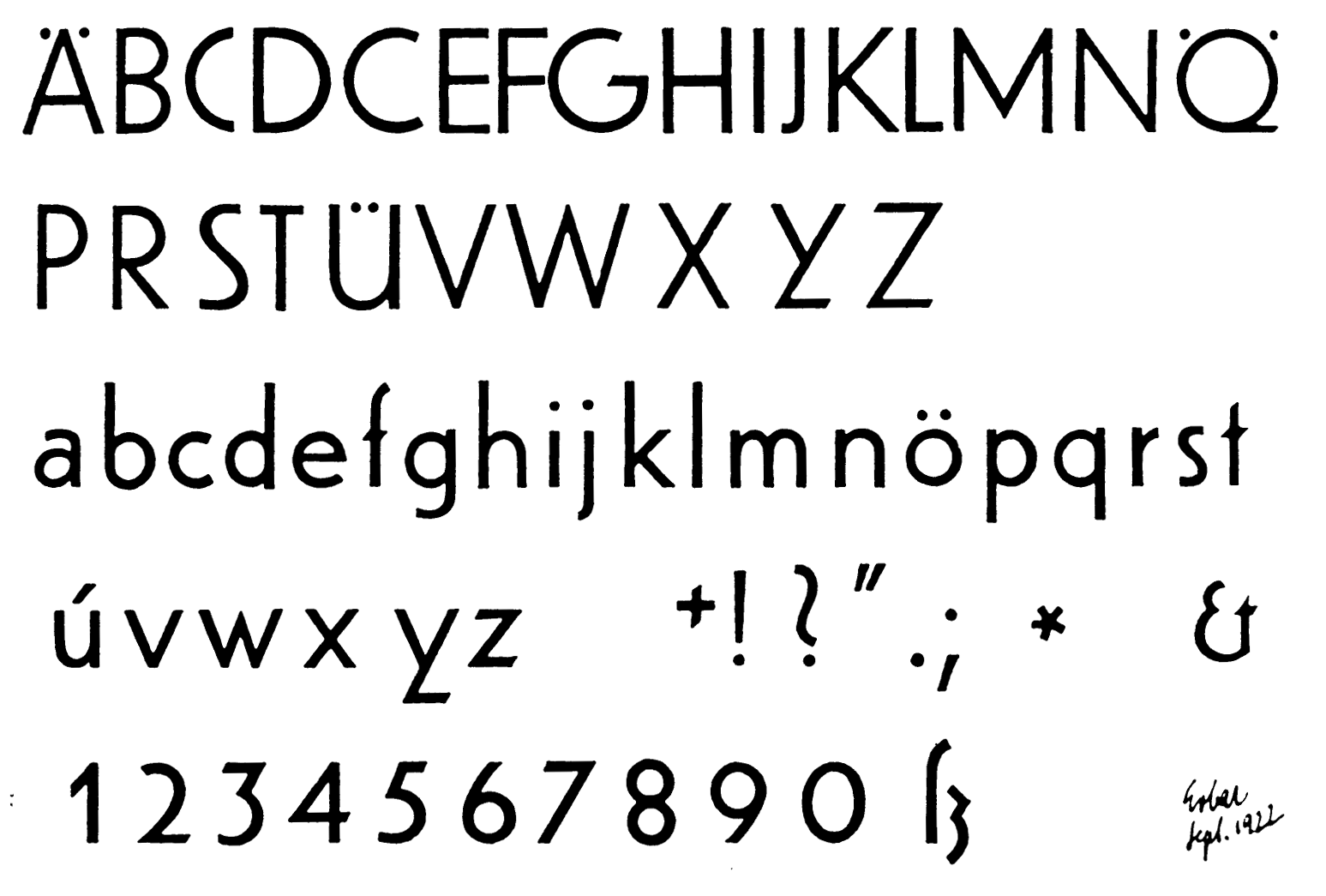 Early sketch for Erbar-Grotesk from 1922. From: Walter Tracy, Letters of Credit