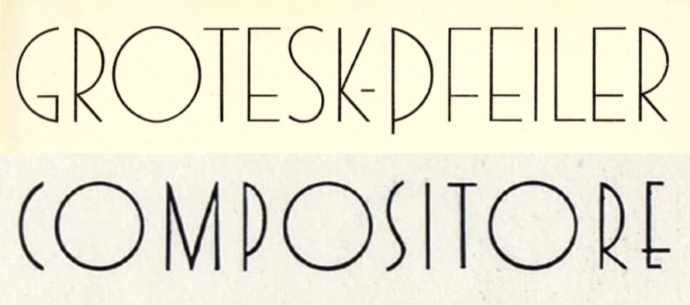 Grotesk-Pfeiler is a set of caps with characteristics that are typical of Art Deco, like a low waistline and contrasting widths. Triennale follows the same idea, but pushes both aspects even further.