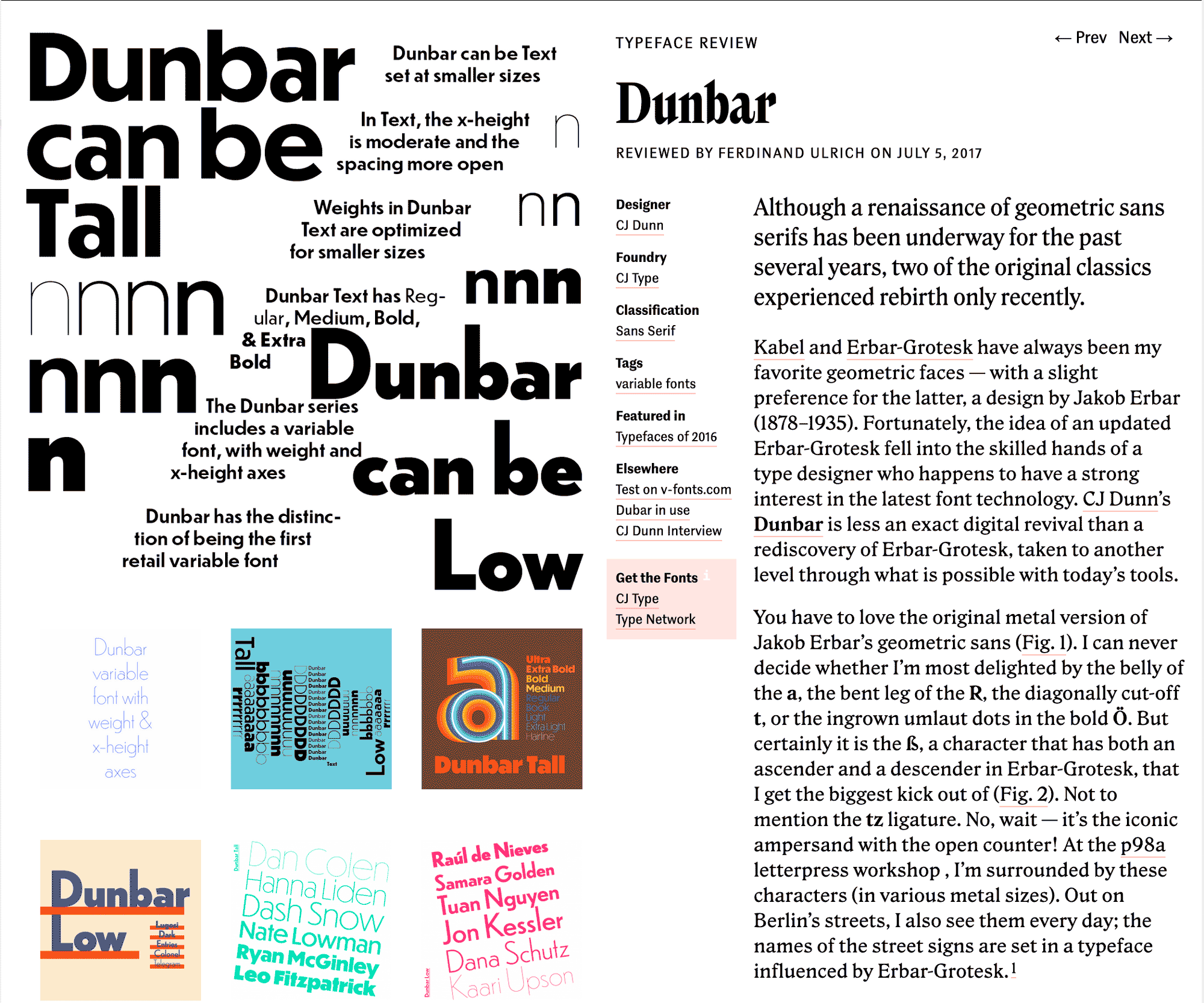 Typographica Best Fonts of 2016, Dunbar review 2017-07-05 by Ferdinand P. Ulrich